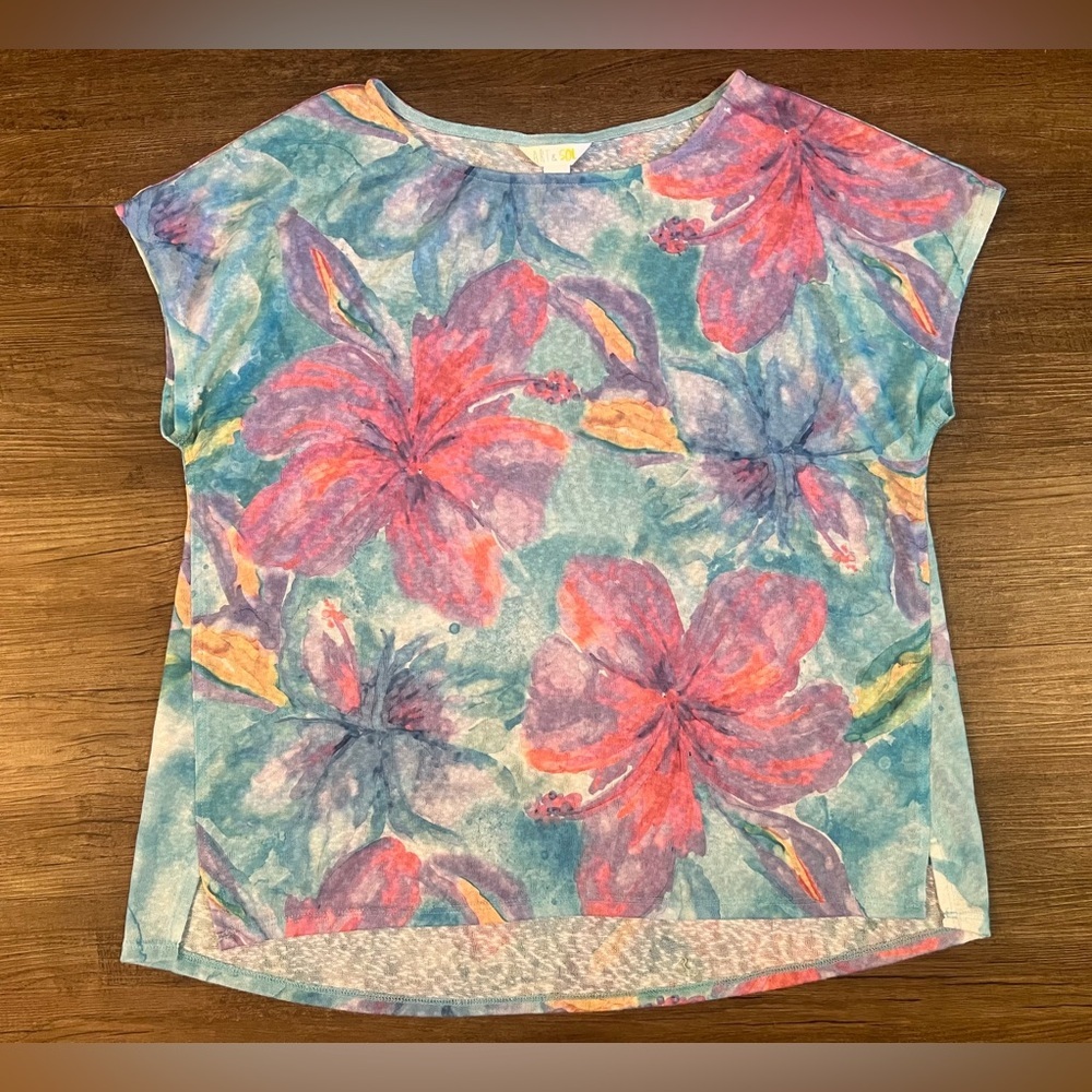 Womens Art & Sol Floral Short Sleeve Shirt Size XL I15